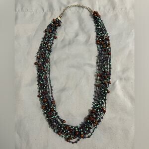 Blue and Brown Beaded Boho Necklace